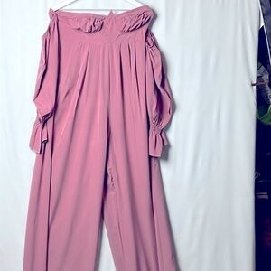 PrettyLittleThing Maternity Jumpsuit Dark Pink 8 Off-Shoulder Wide Legs Zip Back